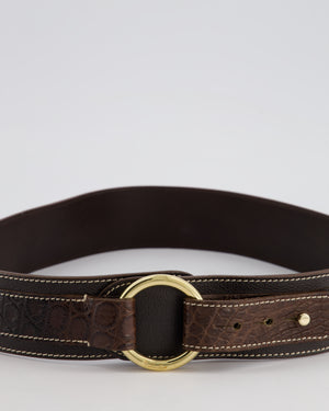 Loro Piana Dark Brown Leather and Crocodile Belt Size 85cm