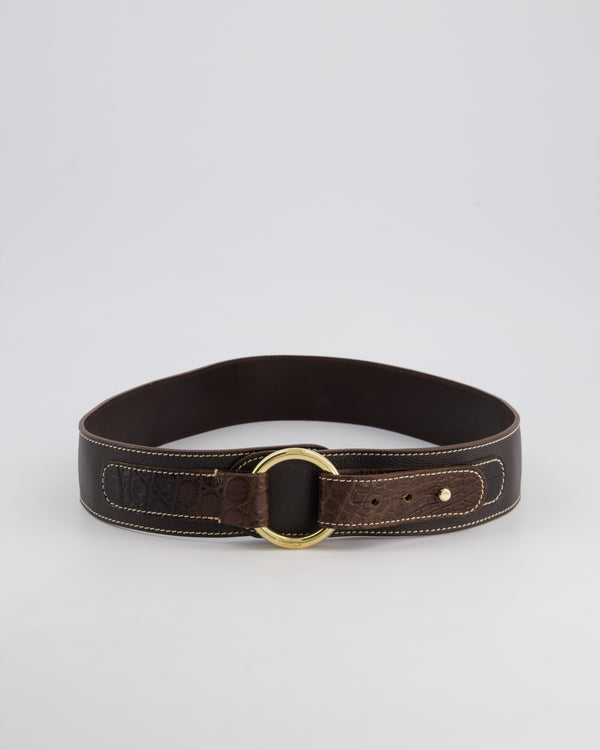 Loro Piana Dark Brown Leather and Crocodile Belt Size 85cm