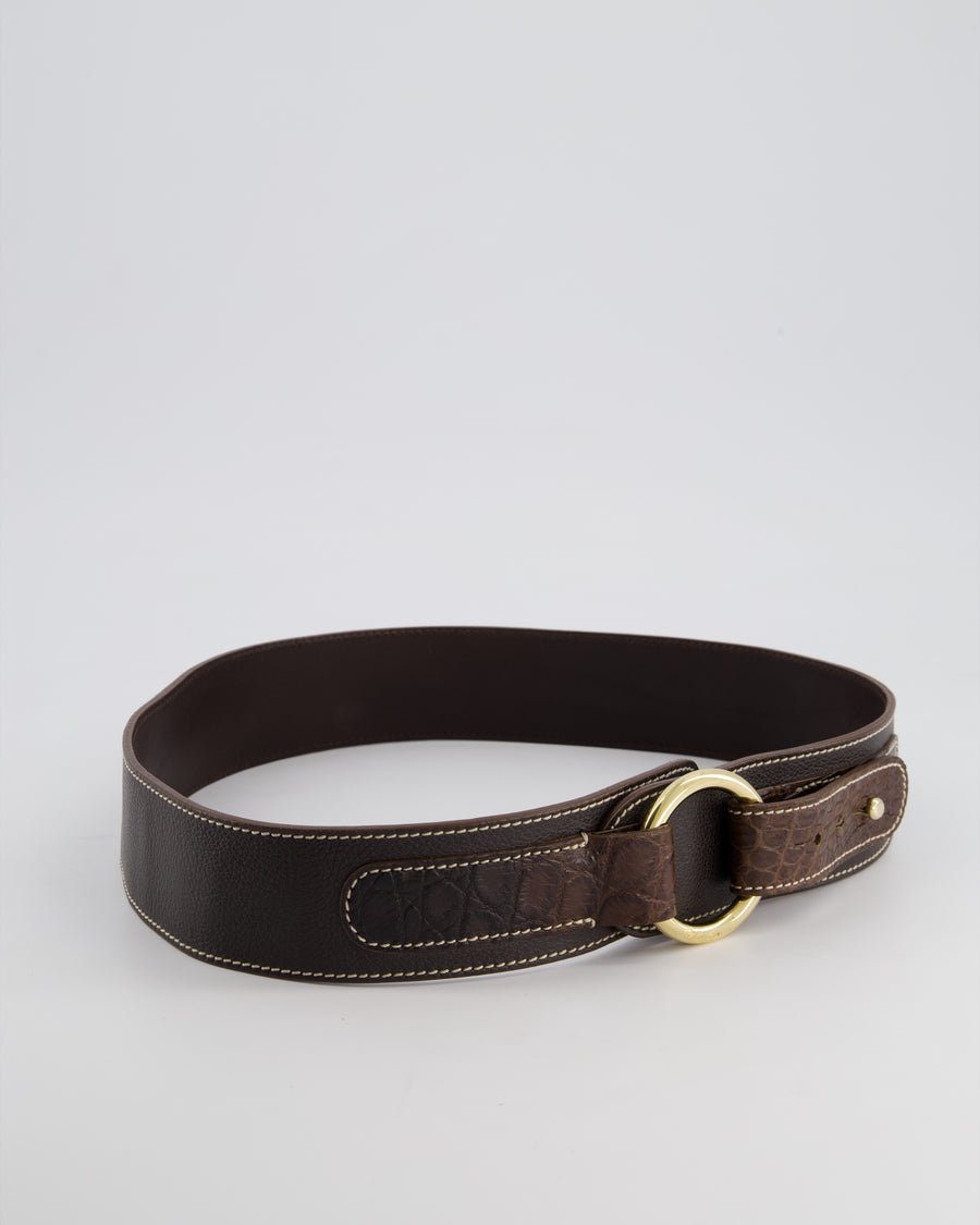 Loro Piana Dark Brown Leather and Crocodile Belt Size 85cm