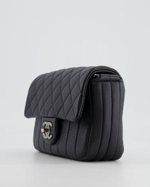 Chanel Black Small Single Flap Multi-Chain Bag in Grained Calfskin Leather with Gunmetal Hardware