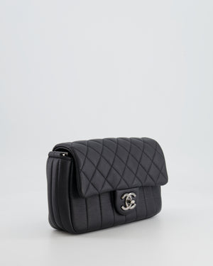 Chanel Black Small Single Flap Multi-Chain Bag in Grained Calfskin Leather with Gunmetal Hardware