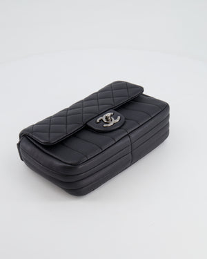 Chanel Black Small Single Flap Multi-Chain Bag in Grained Calfskin Leather with Gunmetal Hardware