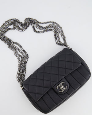 Chanel Black Small Single Flap Multi-Chain Bag in Grained Calfskin Leather with Gunmetal Hardware