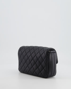 Chanel Black Small Single Flap Multi-Chain Bag in Grained Calfskin Leather with Gunmetal Hardware