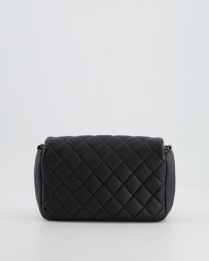 Chanel Black Small Single Flap Multi-Chain Bag in Grained Calfskin Leather with Gunmetal Hardware