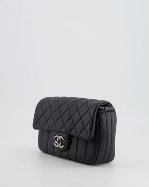 Chanel Black Small Single Flap Multi-Chain Bag in Grained Calfskin Leather with Gunmetal Hardware