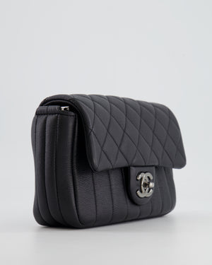 Chanel Black Small Single Flap Multi-Chain Bag in Grained Calfskin Leather with Gunmetal Hardware