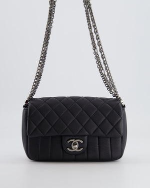 Chanel Black Small Single Flap Multi-Chain Bag in Grained Calfskin Leather with Gunmetal Hardware