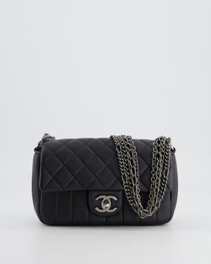 Chanel Black Small Single Flap Multi-Chain Bag in Grained Calfskin Leather with Gunmetal Hardware