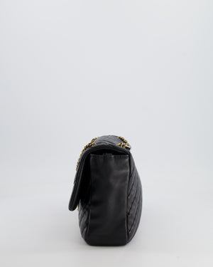 Chanel Black Large Single Flap Bag in Chevron Lambskin Leather with Gold Hardware and CC Medallion Detail