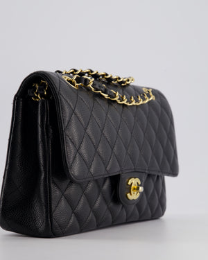 Chanel Black Medium Classic Double Flap Bag in Caviar Leather with Gold Hardware