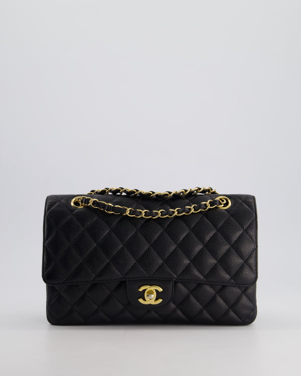 Chanel Black Medium Classic Double Flap Bag in Caviar Leather with Gold Hardware