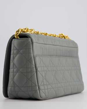 Christian Dior Grey Large Caro Supple Cannage Calfskin Leather Flap Bag With Gold Hardware RRP £3750