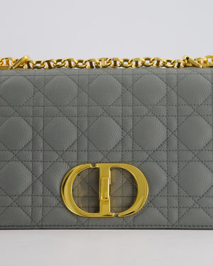 Christian Dior Grey Large Caro Supple Cannage Calfskin Leather Flap Bag With Gold Hardware RRP £3750