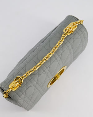 Christian Dior Grey Large Caro Supple Cannage Calfskin Leather Flap Bag With Gold Hardware RRP £3750