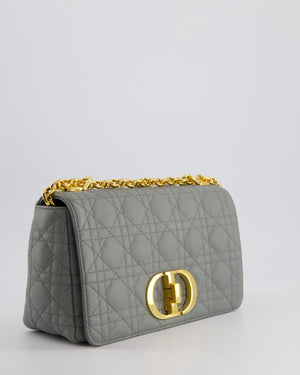 Christian Dior Grey Large Caro Supple Cannage Calfskin Leather Flap Bag With Gold Hardware RRP £3750