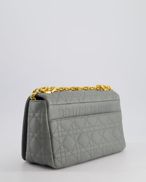 Christian Dior Grey Large Caro Supple Cannage Calfskin Leather Flap Bag With Gold Hardware RRP £3750