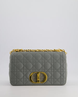 Christian Dior Grey Large Caro Supple Cannage Calfskin Leather Flap Bag With Gold Hardware RRP £3750