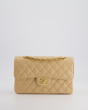 *RARE* Chanel Beige Small Classic Double Flap Bag in Caviar Leather with Gold Hardware