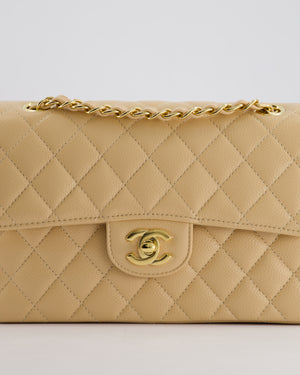 *RARE* Chanel Beige Small Classic Double Flap Bag in Caviar Leather with Gold Hardware