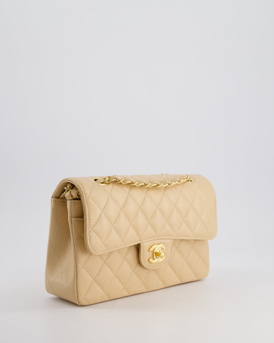 *RARE* Chanel Beige Small Classic Double Flap Bag in Caviar Leather with Gold Hardware