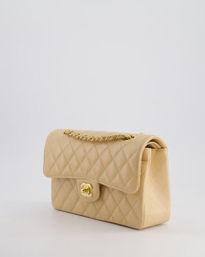 *RARE* Chanel Beige Small Classic Double Flap Bag in Caviar Leather with Gold Hardware