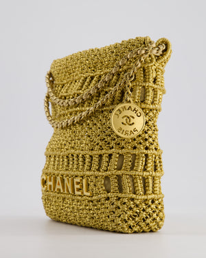 *SUPER RARE* Chanel Métiers d'Art Pre-Fall 2023 Mini 22 Bag in Metallic Gold Macrame Calfskin Leather with Brushed Gold Hardware