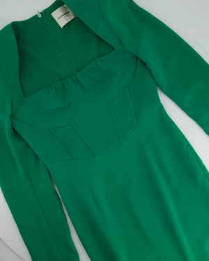 Roland Mouret Green Long Sleeve Maxi Dress with Corset Waist Detail Size UK 8