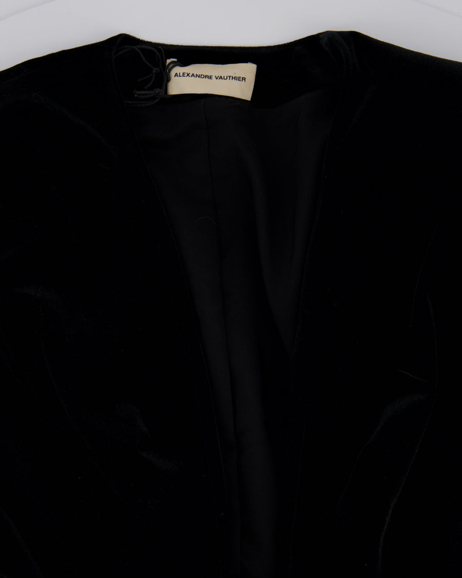 Alexandre Vauthier Black Velvet Top with Shoulder Pads and Belt Detail FR 34 (UK 6-8)