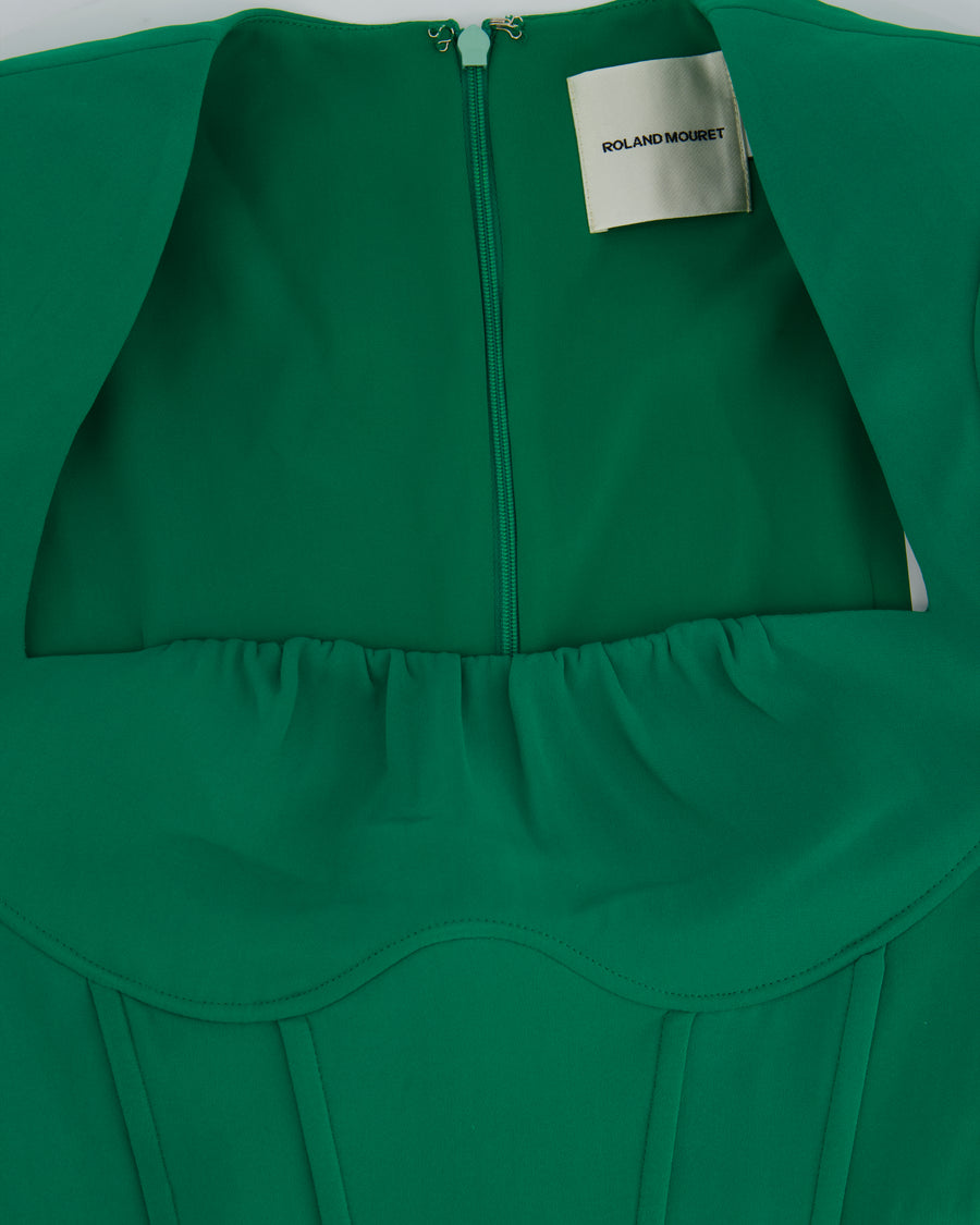 Roland Mouret Green Long Sleeve Maxi Dress with Corset Waist Detail Size UK 8