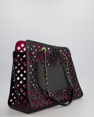 Chanel Black and Pink See Through Perforated Leather Shopper Tote Bag with Champagne Gold Hardware