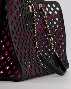 Chanel Black and Pink See Through Perforated Leather Shopper Tote Bag with Champagne Gold Hardware