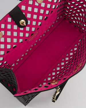 Chanel Black and Pink See Through Perforated Leather Shopper Tote Bag with Champagne Gold Hardware