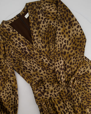 Jonathan Simkhai Leopard Print Satin Jumpsuit With V-Neck and Ruched Waistline Size US 4 (UK 8)