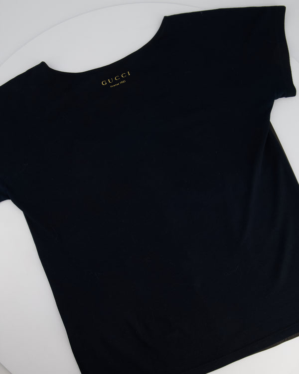 Gucci Vintage Black Short Sleeve Leather & Cotton Top Size XS (UK 6)