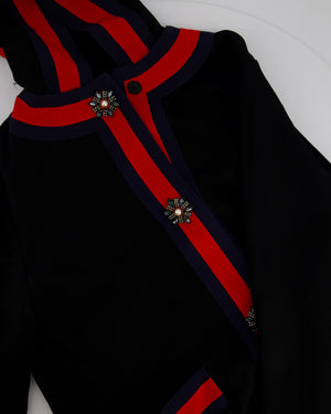 Gucci Navy Long Sleeve Jacket with Jewelled Buttons and "LOVE" Detachable Hood Detail Size IT 48 (UK 16)