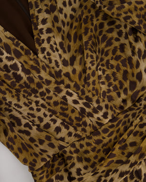 Jonathan Simkhai Leopard Print Satin Jumpsuit With V-Neck and Ruched Waistline Size US 4 (UK 8)