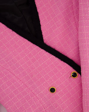 Alessandra Rich Fuchsia Pink Tweed Double Breasted Jacket with Gold Button Detail Size IT 44 (UK 12)