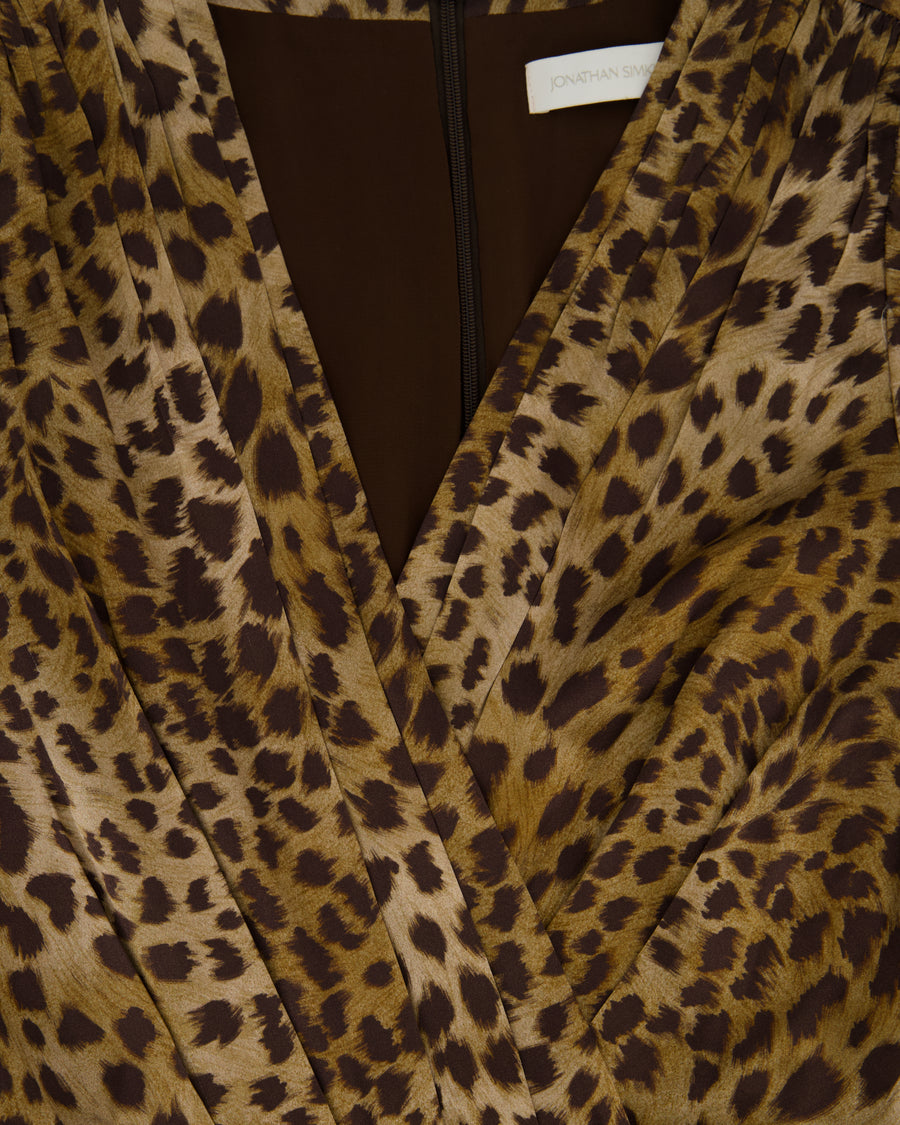 Jonathan Simkhai Leopard Print Satin Jumpsuit With V-Neck and Ruched Waistline Size US 4 (UK 8)