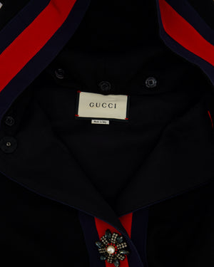 Gucci Navy Long Sleeve Jacket with Jewelled Buttons and "LOVE" Detachable Hood Detail Size IT 48 (UK 16)