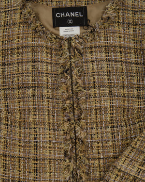 Chanel 18/K Beige Lesage Tweed Round Neck Jacket with Frayed Detail Size FR 36 (UK 8)