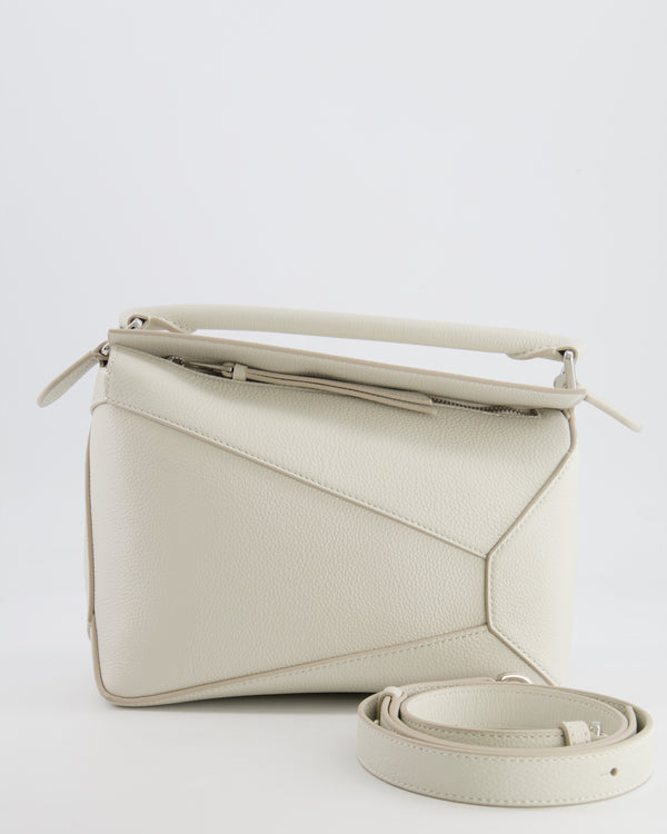 Loewe White Small Puzzle Edge Bag in Grained Calfskin Leather with Silver Hardware RRP £2,550