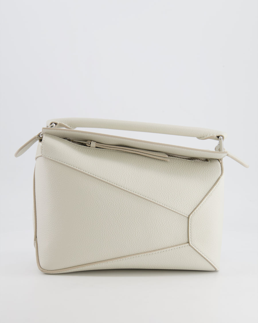 Loewe White Small Puzzle Edge Bag in Grained Calfskin Leather with Silver Hardware RRP £2,550