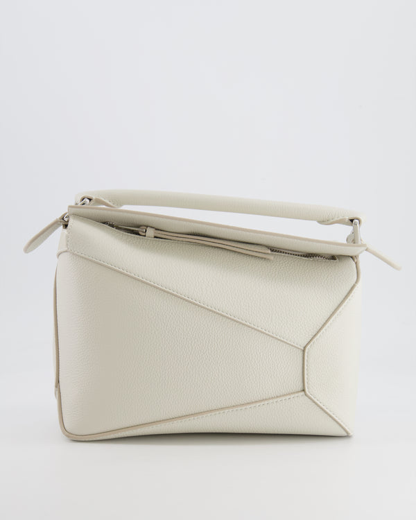 Loewe White Small Puzzle Edge Bag in Grained Calfskin Leather with Silver Hardware RRP £2,550