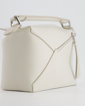 Loewe White Small Puzzle Edge Bag in Grained Calfskin Leather with Silver Hardware RRP £2,550