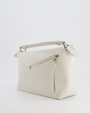 Loewe White Small Puzzle Edge Bag in Grained Calfskin Leather with Silver Hardware RRP £2,550