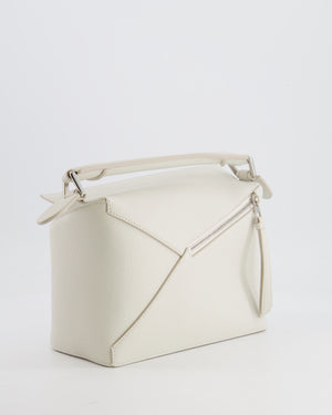 Loewe White Small Puzzle Edge Bag in Grained Calfskin Leather with Silver Hardware RRP £2,550