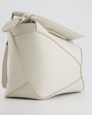 Loewe White Small Puzzle Edge Bag in Grained Calfskin Leather with Silver Hardware RRP £2,550