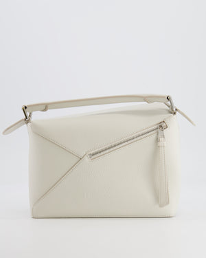 Loewe White Small Puzzle Edge Bag in Grained Calfskin Leather with Silver Hardware RRP £2,550