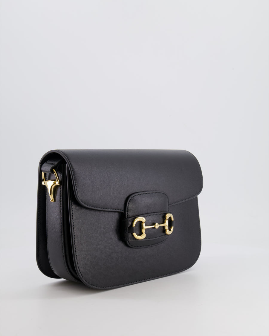 Gucci Horsebit 1955 Small Shoulder Bag in Black Calfskin Leather with Gold Hardware RRP £2,650